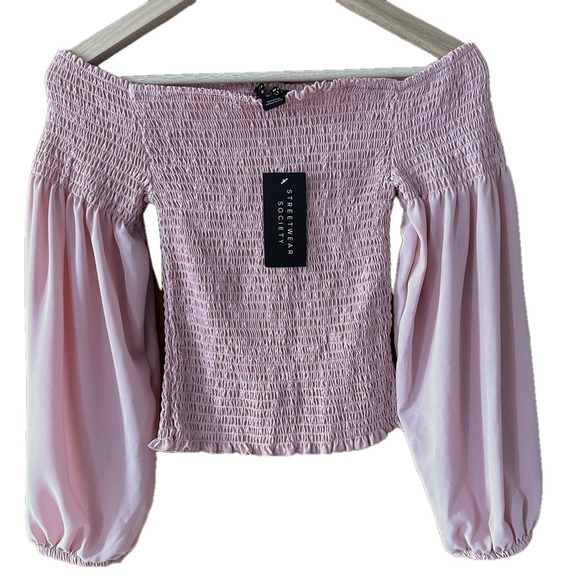Streetwear Society Tops - NWT Streetwear Society Pink Off Shoulder Top Puffy Sleeves Shirring Bust - Med